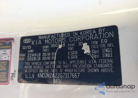 2016 Kia Soul z USA, uszkodzony, nr VIN KNDJN2A22G7317667